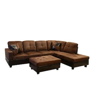 2- Piece Brown Microfiber 3-Seat Specialty Right Facing Sectionals
