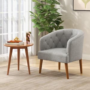 Gray Upholstered Accent Chair Comfy Club Armchair Single Sofa with Rubber Wood Legs