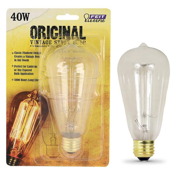 Feit Electric 40W Equivalent ST19 Dimmable Incandescent Amber Glass Vintage Edison Light Bulb With Cage Filament Soft White