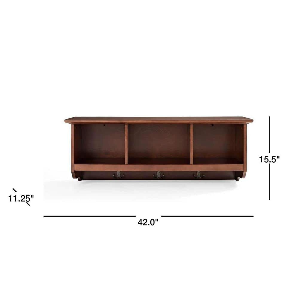 Elegant Mahogany Wood Wall-Mounted Coat Rack with Storage Cubbies