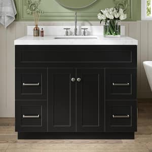 Hamlet 42.25 in. W x 22 in. D x 36 in. H Single Sink Freestanding Bath Vanity in Black with Carrara Quartz Top