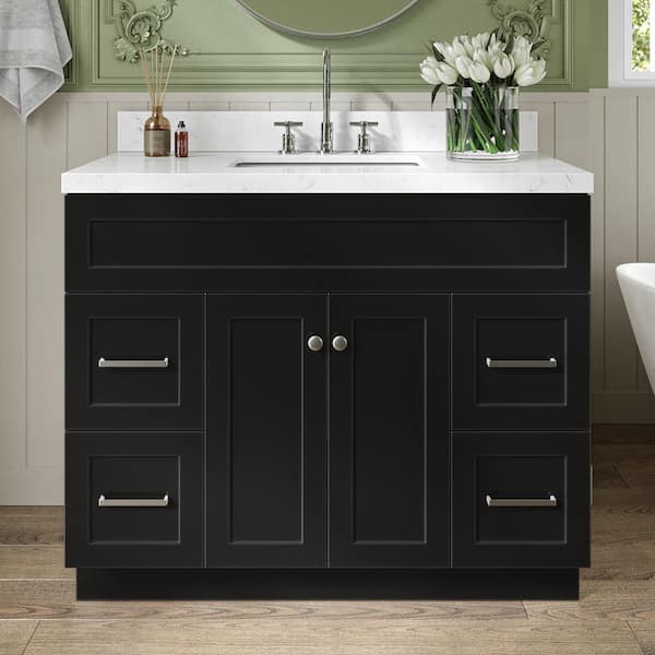 ARIEL Hamlet 42.25 in. W x 22 in. D x 36 in. H Single Sink Freestanding Bath Vanity in Black with Carrara Quartz Top
