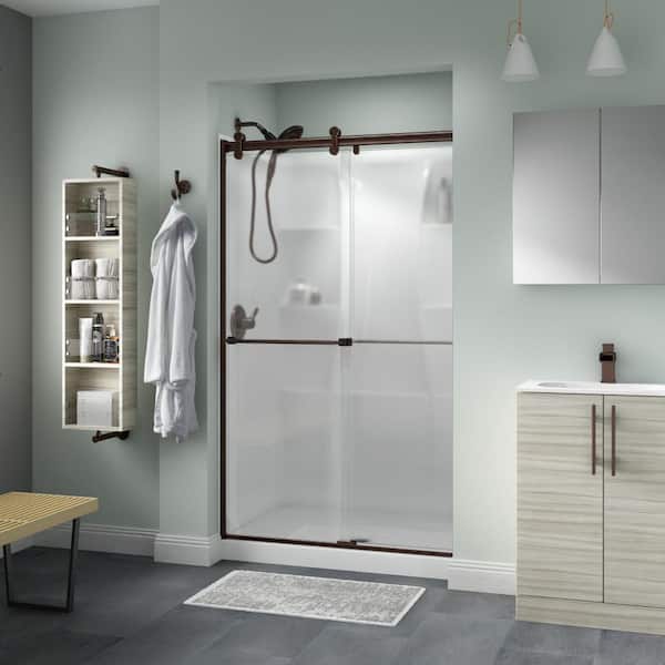 Delta Contemporary 48 in. x 71 in. Frameless Sliding Shower Door in Bronze with 1/4 in. Tempered Frosted Glass