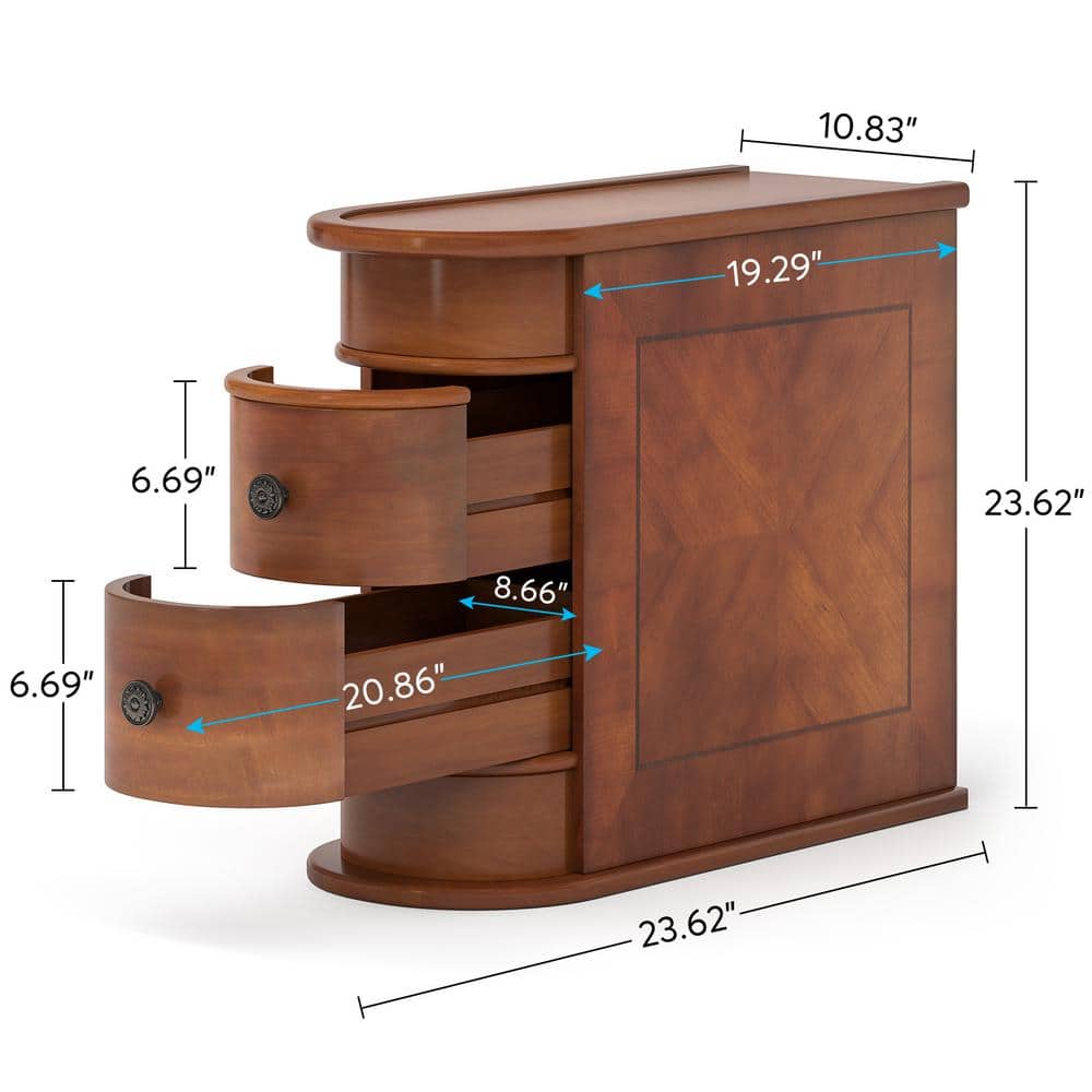 Walnut U-Shaped Wood End Table with Storage