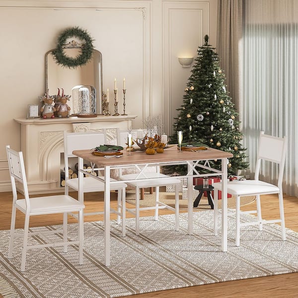 VECELO 5 Piece Dining Table Set for 4, Space-Saving Kitchen Table