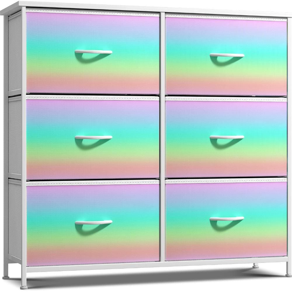 6-drawer 31.5 in. Wide Dresser, Storage Organizer with Steel Frame, Wood Top, and Easy Pull Fabric Bins, Colorful price history on PriceWatchPro