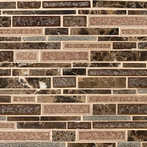 Olive Branch Dark Roast 11-3/4 in. x 11-3/4 in. Glass and Stone Mosaic Tile