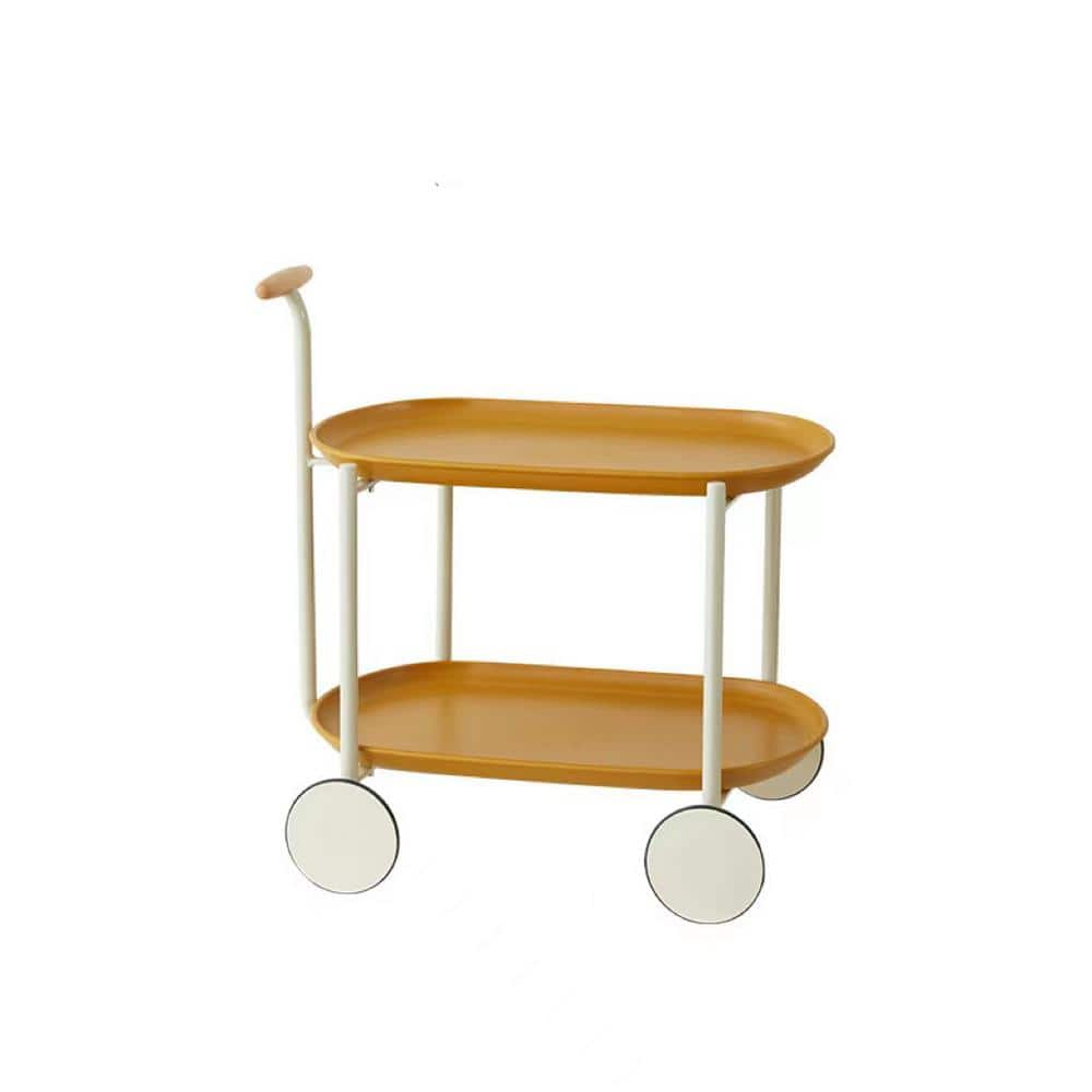 FUNKOL 2-Tier Ginger Iron Rolling Kitchen Utility Cart with 4 Wheels and 1 Metal Hand-push Frame