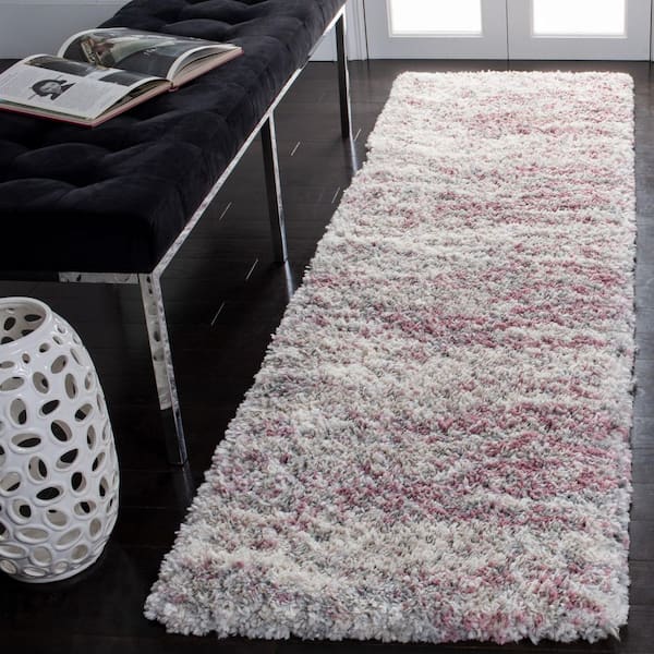 Fontana Shag 2 ft. x 8 ft. Pink/Gray Wavy Abstract Runner Rug