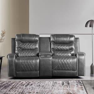 Bergen 77.5 in. W Gray Faux Leather Power Double Reclining Loveseat with Center Console, Receptacles and USB Port