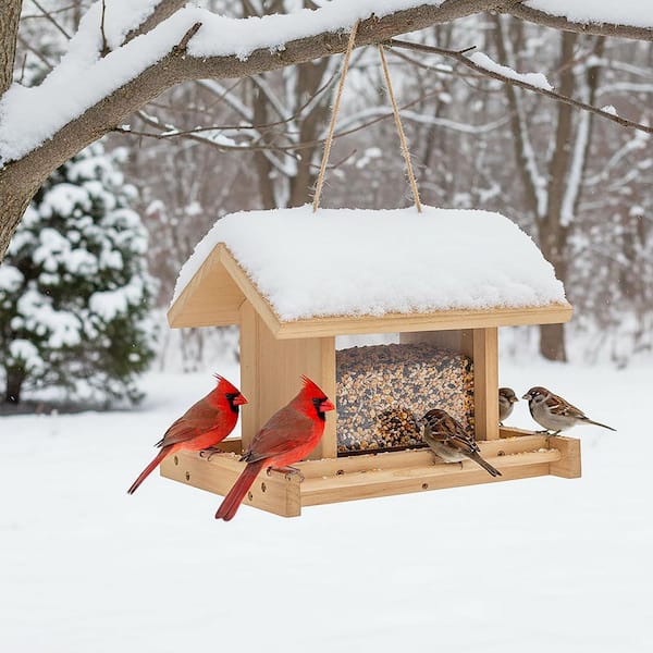 SenQWFa Brown Wood Hanging Mount Large Capacity Open Windows Bird