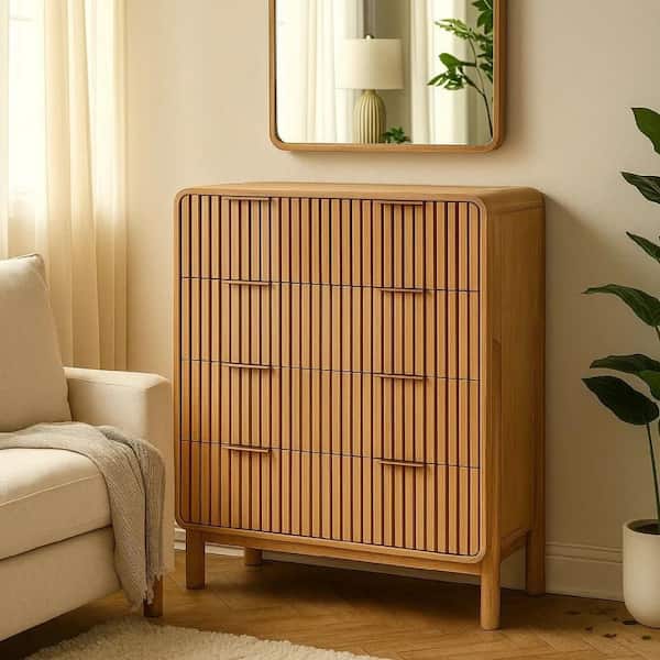 Brown and Gold 4-Drawers 37.8 in. Chest of Drawers Dresser Without Mirror