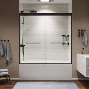 58 in.- 60 in. W x 58 in. H Semi-Frameless Sliding Bathtub Door in Matte Black with 3/8 in. (8mm) Clear Glass