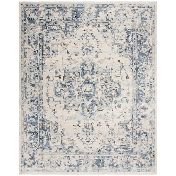 SAFAVIEH Charleston Ivory/Navy 8 ft. x 10 ft. Distressed Border Area Rug