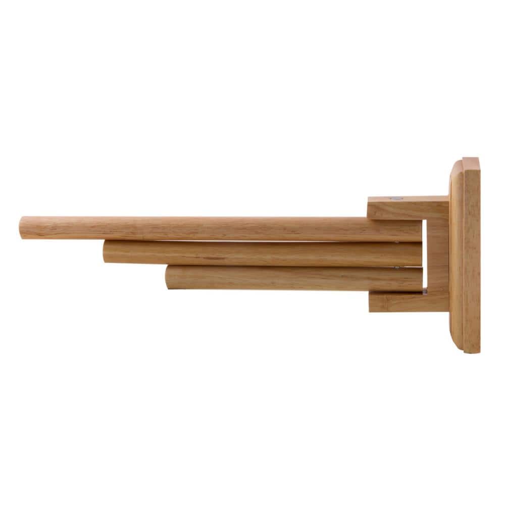 Elegant 16" Rubberwood Triple Arm Towel Bar in Natural Finish