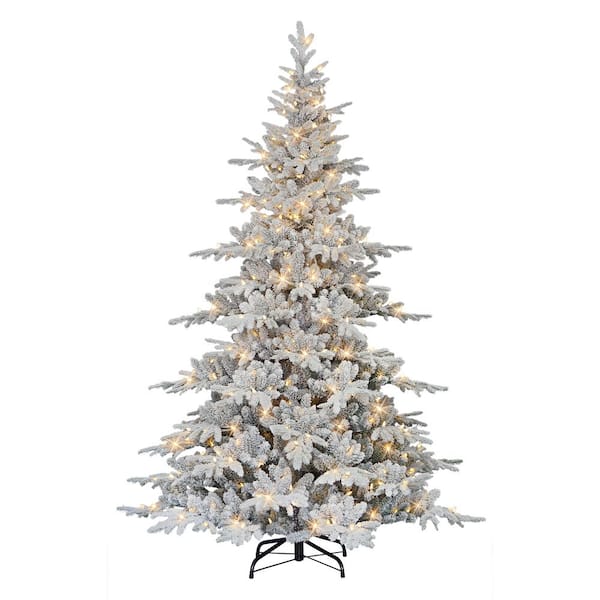 Puleo International 7 ft. Pre-Lit Flocked Utah Fir Artificial Christmas Tree, 500 Color Select LED Lights