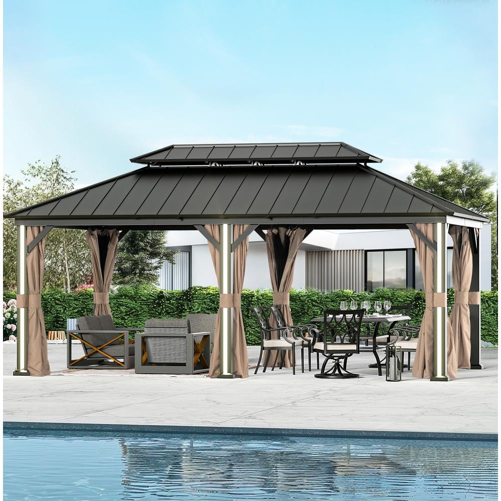 Ultra Series 12 ft. x 20 ft. Black Hardtop Gazebo with 4 LED Lights, USB Charging Port, Mosquito Netting and Curtain price history on PriceWatchPro