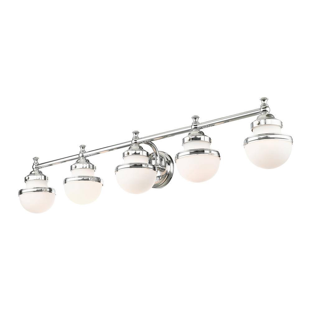 Oldwick Sleek 5-Light Polished Chrome Vanity with Satin Opal Glass