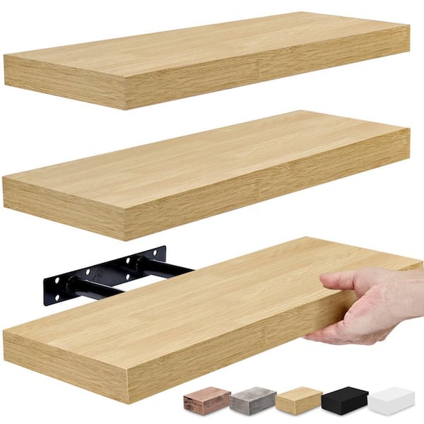 Set of 3 Floating Shelves, Wall Mounted for Home Decor, 16.25 in. W x 5.5 in. D Maple Wood Decorative Wall Shelf