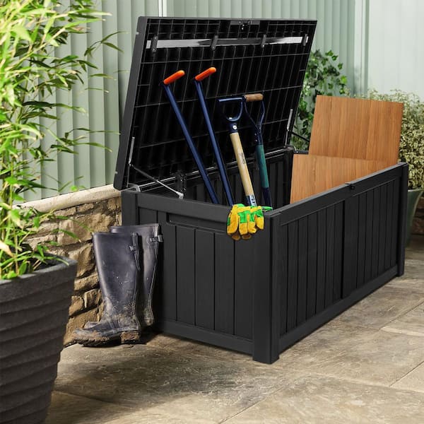 Tozey 120 Gal. Outdoor Storage Box Plastic Resin Deck Box, Black  T-PSB1450W0 - The Home Depot