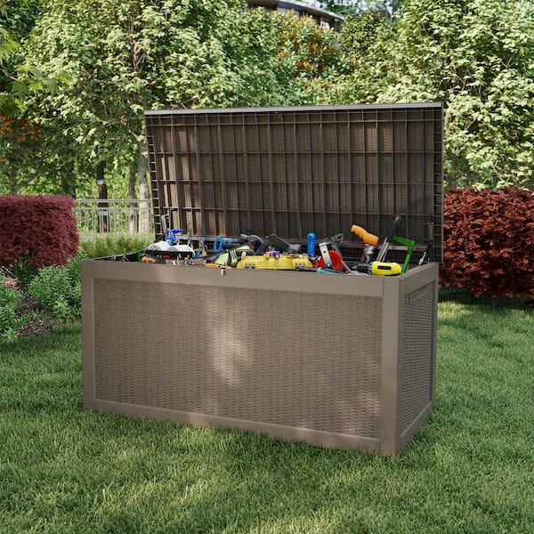 WTVWTV 260 Gal. Waterproof Outdoor Resin Storage Deck Box, Large Lockable Capacity, Versatile Deck Outdoor Storage Bench
