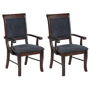 Zaim Brown Fabric Upholstered Arm Dining Chairs with Solid Wood Legs (Set of 2)