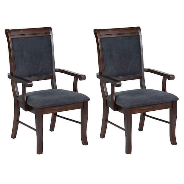 Homy Casa Zaim Brown Fabric Upholstered Arm Dining Chairs with Solid Wood Legs (Set of 2)
