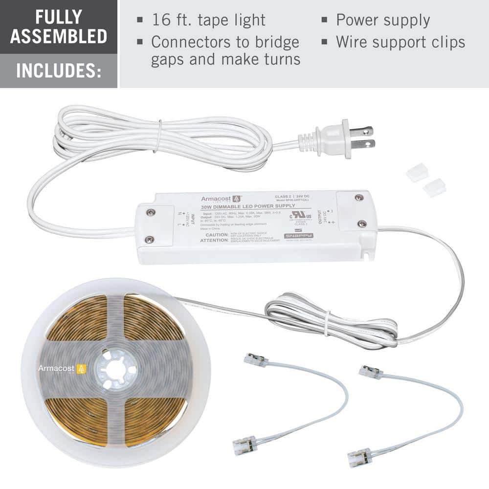 16 ft Soft White Dimmable LED Strip Light Kit