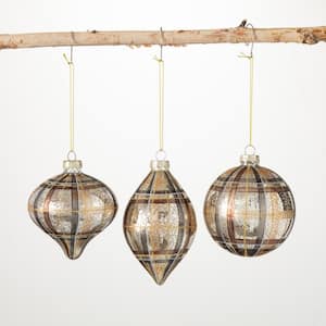 4", 4.5" and 5.5" Neutral Plaid Ornament (Set of 3)