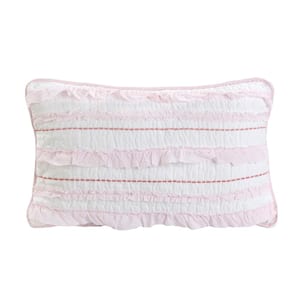 Pretty in Pink Girly Ruffle Star Stripped Embroidered Pink White Cotton Rectangular Euro Throw Pillow (Set of 1)