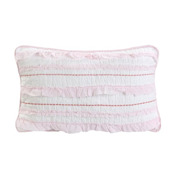 Cozy Line Home Fashions Pretty in Pink Girly Ruffle Star Stripped Embroidered Pink White Cotton Rectangular Euro Throw Pillow (Set of 1)