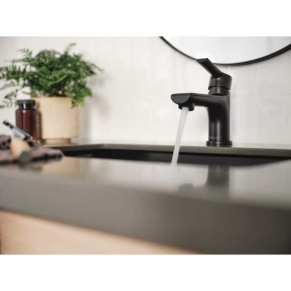 Flute Single-Handle Single-Hole Bathroom Faucet with Deckplate Included in Matte Black
