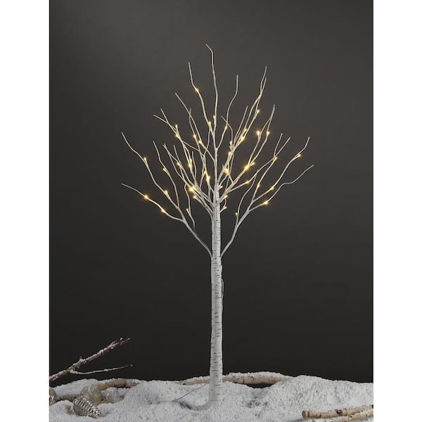 Lightshare 4 ft. Pre-Lit LED Birch Tree Artificial Christmas Tree with Flexible Branches and 48-Warm White LED Lights