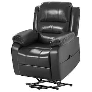 Big and Tall Power Recliner Lift Chair for Elderly with Classic Bright Black Leather, Size Upgrade Single Sofa