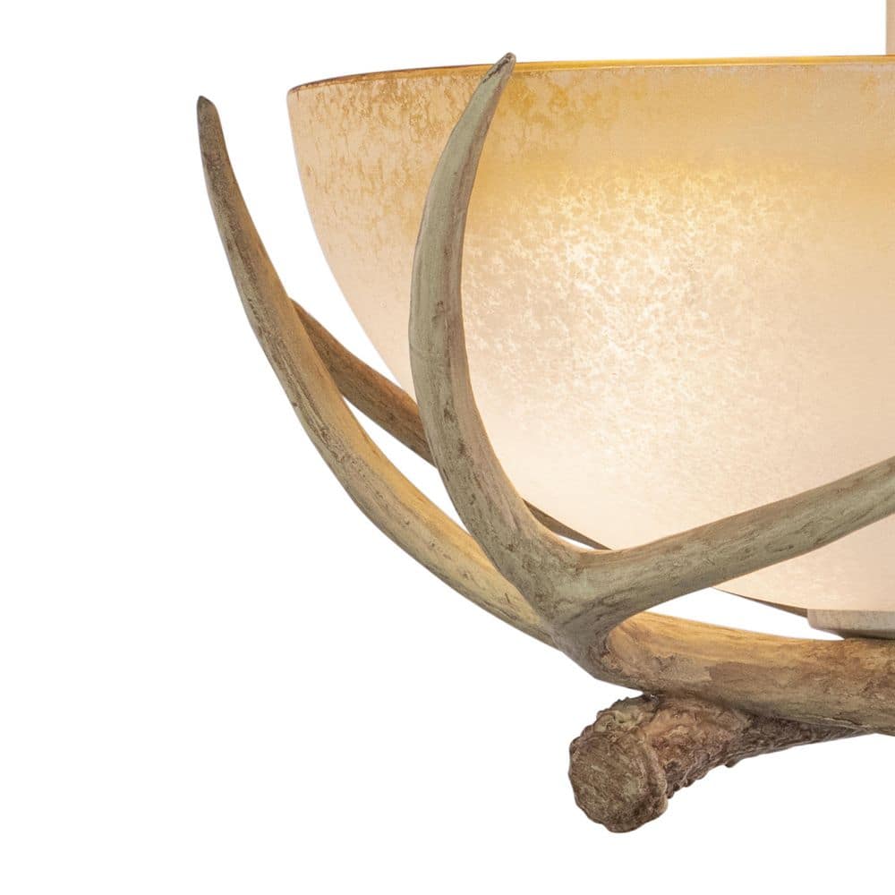 Rustic Antler 16" Cream Glass Semi Flush Mount Ceiling Light