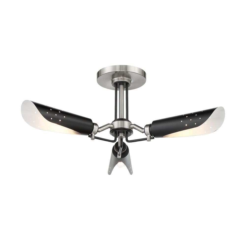 Turbine 22 in. 3-Light Brushed Nickel and Black Semi-Flush Mount price history on PriceWatchPro