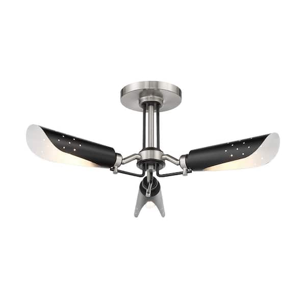 George Kovacs Turbine 22 in. 3-Light Brushed Nickel and Black Semi-Flush Mount