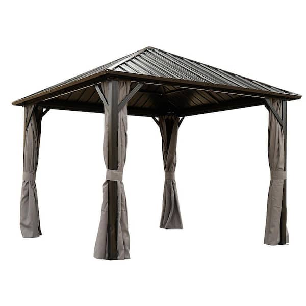 10 ft. x 10 ft. Black Metal Outdoor Hardtop Gazebo with Steel Canopy