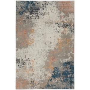 Rustic Textures Grey/Blue 5 ft. x 7 ft. Abstract Contemporary Area Rug