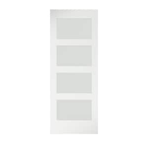32 in. x 84 in. x 1-3/8 in. Frosted Glass 4-Lite Shaker Primed Solid Wood Core Interior Barn Door Slab