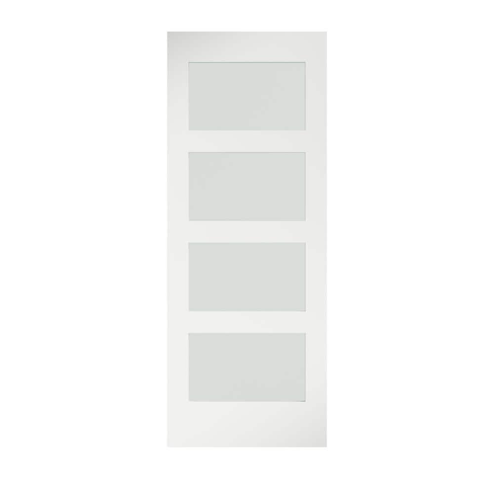 White Primed Pine Wood Frosted Glass Barn Door Slab