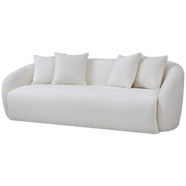 Ashcroft Furniture Co Lidan 85 in. W Round Arm Boucle Fabric Japandi Style Luxury Curvy Couch in Ivory