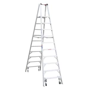 16 ft. Reach Aluminum Platform Twin Step Ladder with Casters 300 lb. Load Capacity Type IA Duty Rating