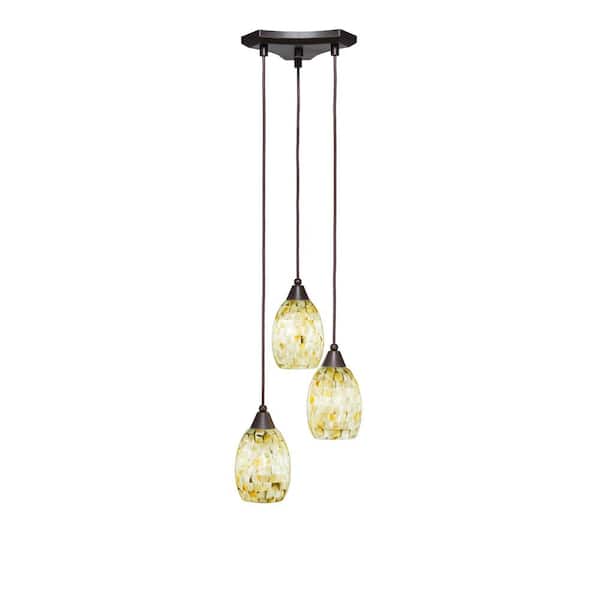 Unbranded Condor 3 Light Dark Granite, Cluster Pendant Light with 5 in. Ivory Glaze Seashell Glass Shades, No bulbs included