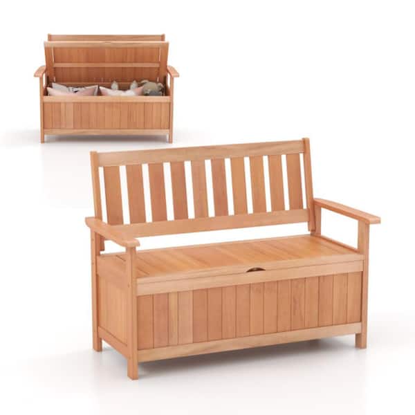 48 in. Wood Outdoor Bench with 34.2 Gal. Storage Space and Slatted Backrest for Garden Yard Porch