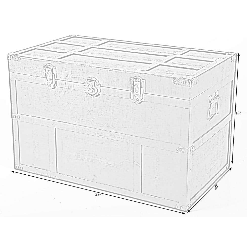 Large Dark Brown Wooden Storage Trunk with Lockable Latch