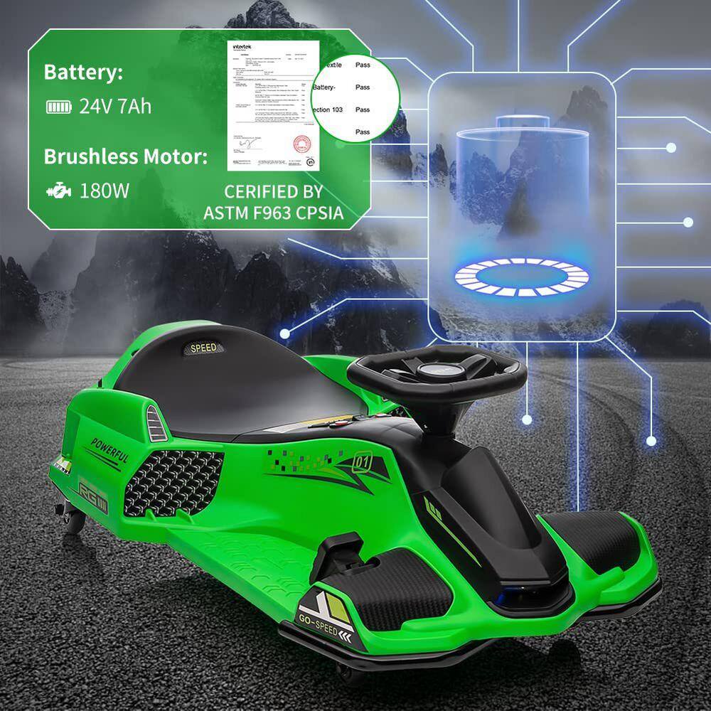 Garvee Green 24V Electric Drift Go-Kart for Kids