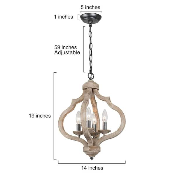 LNC BLAKE good ANTIQUED NATURAL WOOD CHANDELIER 4-LIGHTS A03734