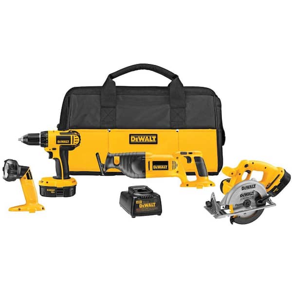 DEWALT 18-Volt NiCd Cordless Combo Kit (4-Tool) with (2) Batteries 1.2Ah, 1-Hour Charger and Contractor Bag