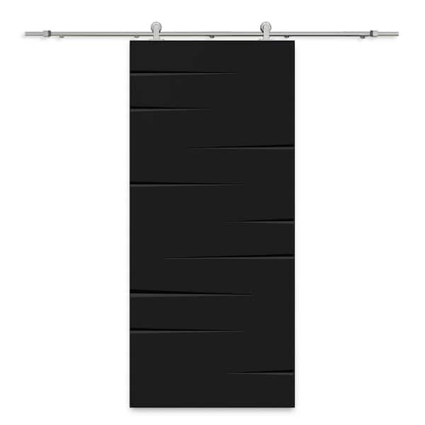 CALHOME 30 in. x 96 in. Black Painted Composite MDF Paneled Interior Sliding Barn Door with Hardware Kit